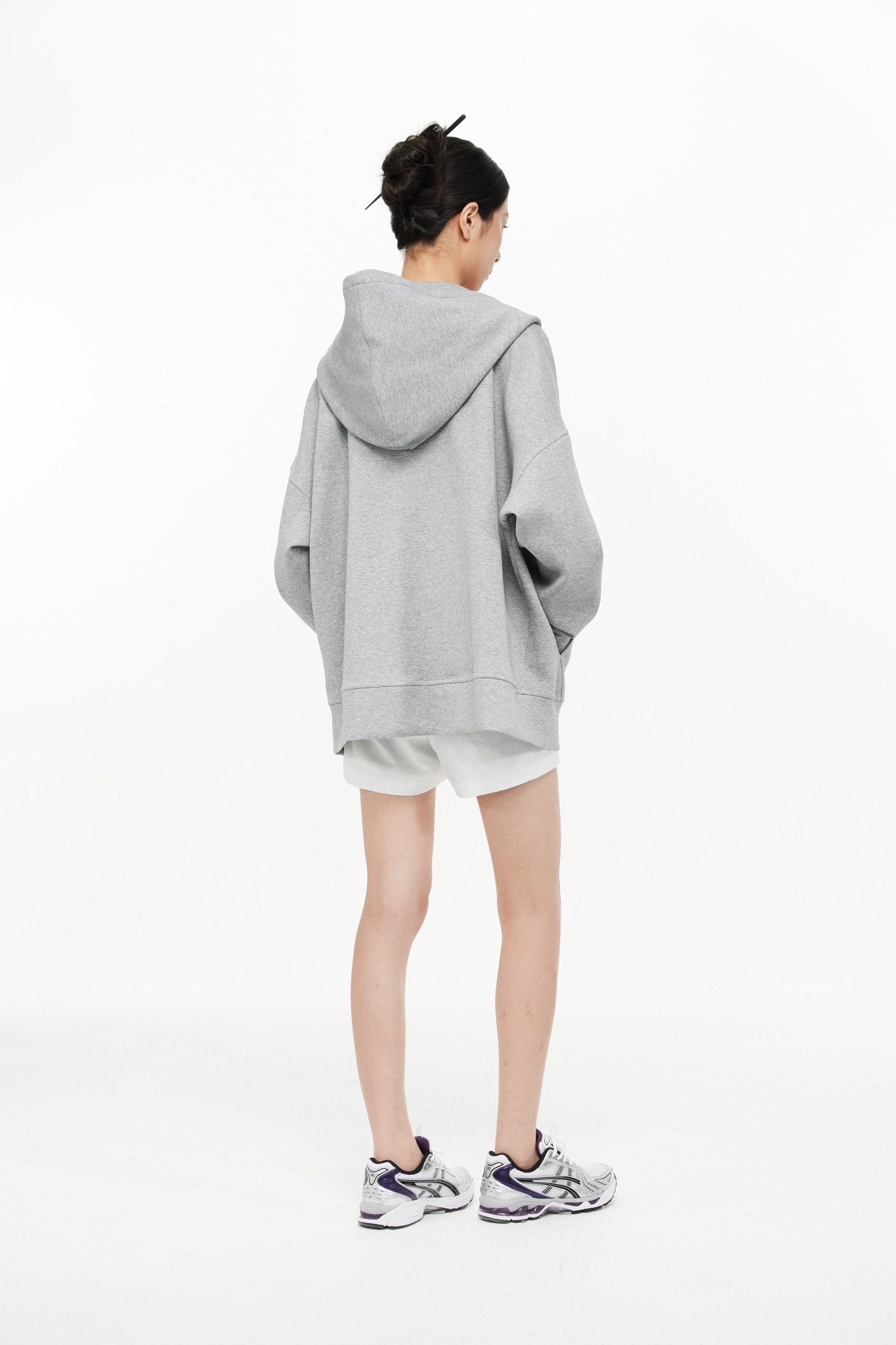 UNAWARES Grey Zipper Silver Thread Embroidery Oversized Hoodie Jacket | MADA IN CHINA