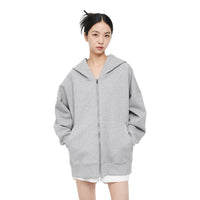 UNAWARES Grey Zipper Silver Thread Embroidery Oversized Hoodie Jacket | MADA IN CHINA