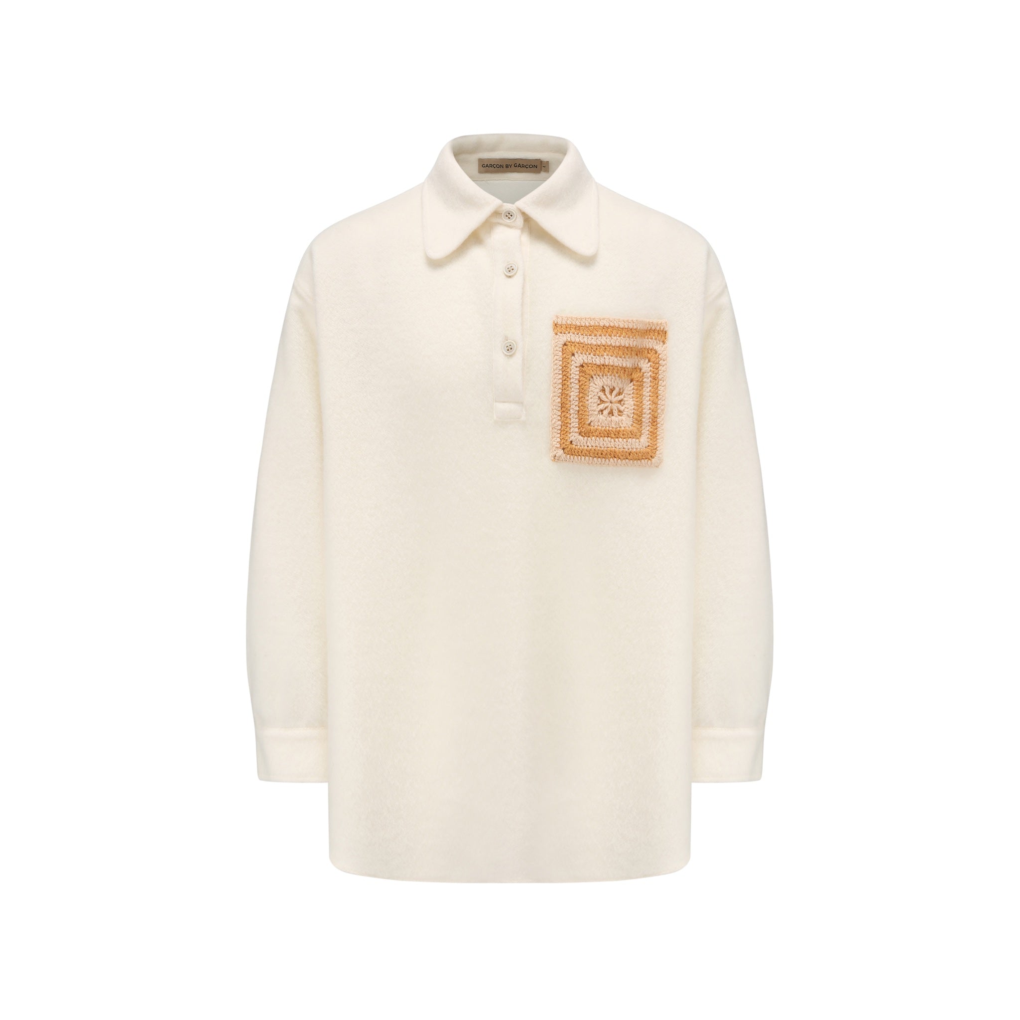GARCON BY GARCON Hand Hook Pocket Trim Soft Wool POLO Pullover Shirt White | MADA IN CHINA