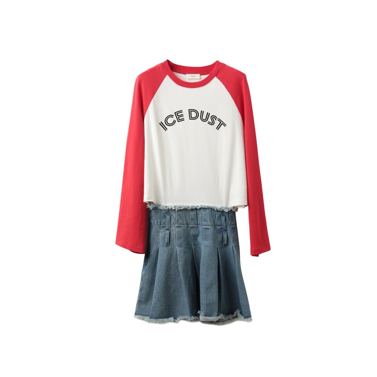 ICE DUST ICE DUST Patchwork T-shirt And Jean Dress Set Red And White | MADA IN CHINA