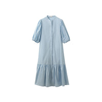 ICE DUST ICE DUST Round Neck Puff Sleeve Flouncy Dress Blue | MADA IN CHINA