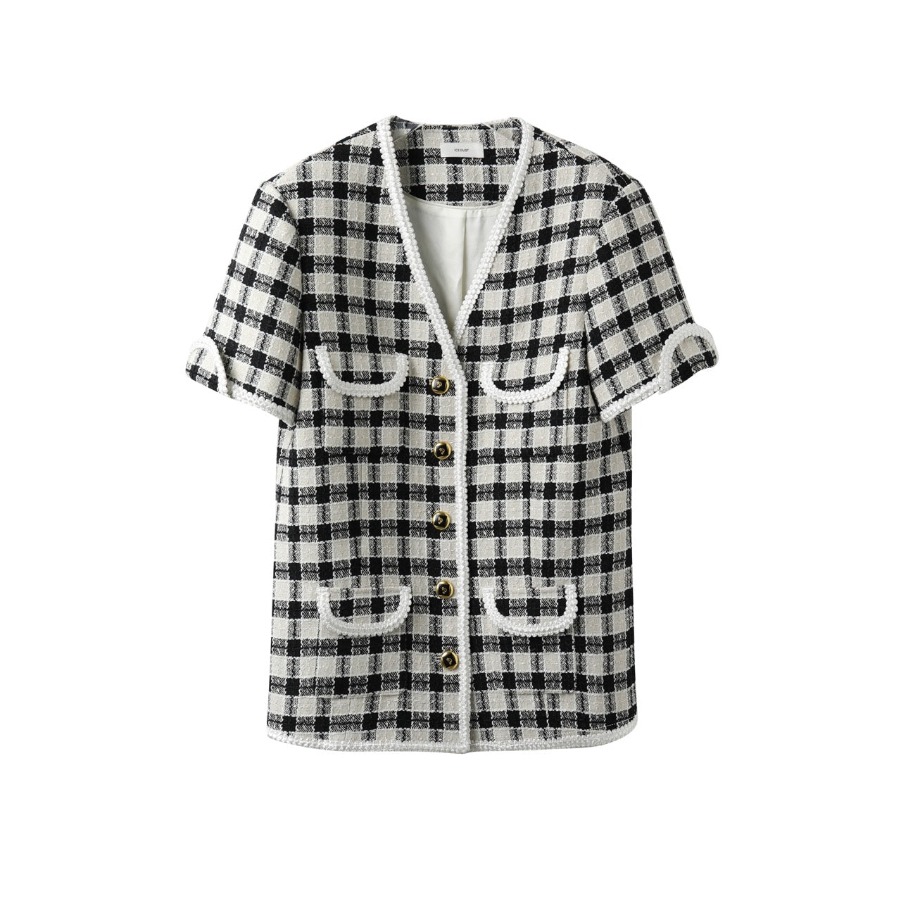 ICE DUST ICE DUST V Neck Stitched Dress Black And White Checkered | MADA IN CHINA