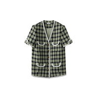 ICE DUST ICE DUST V Neck Stitched Dress Green Checkered | MADA IN CHINA