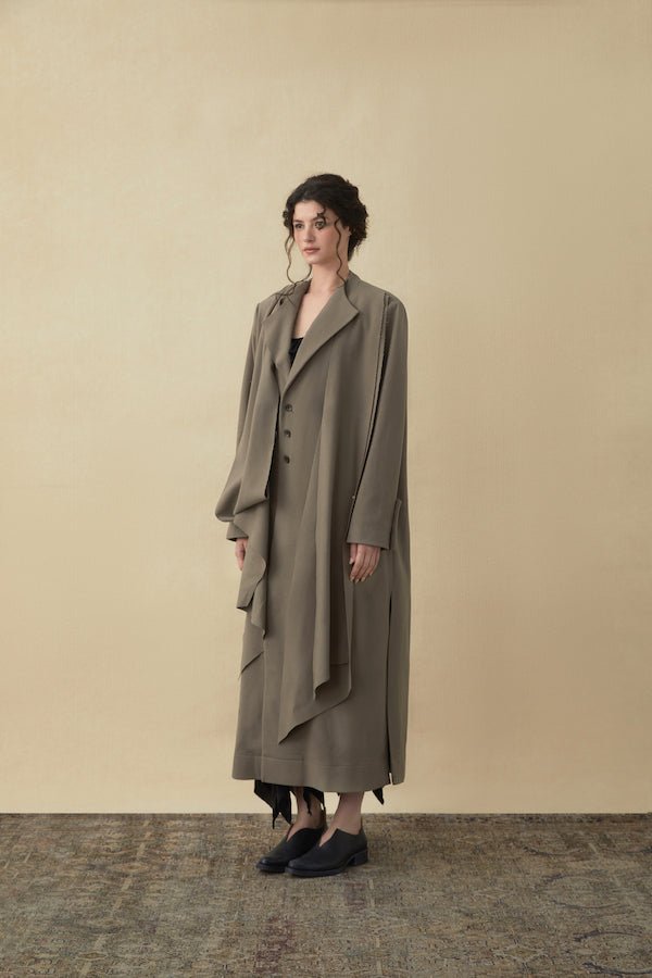 ELYWOOD Ink Grey Wool Draped Coat | MADA IN CHINA