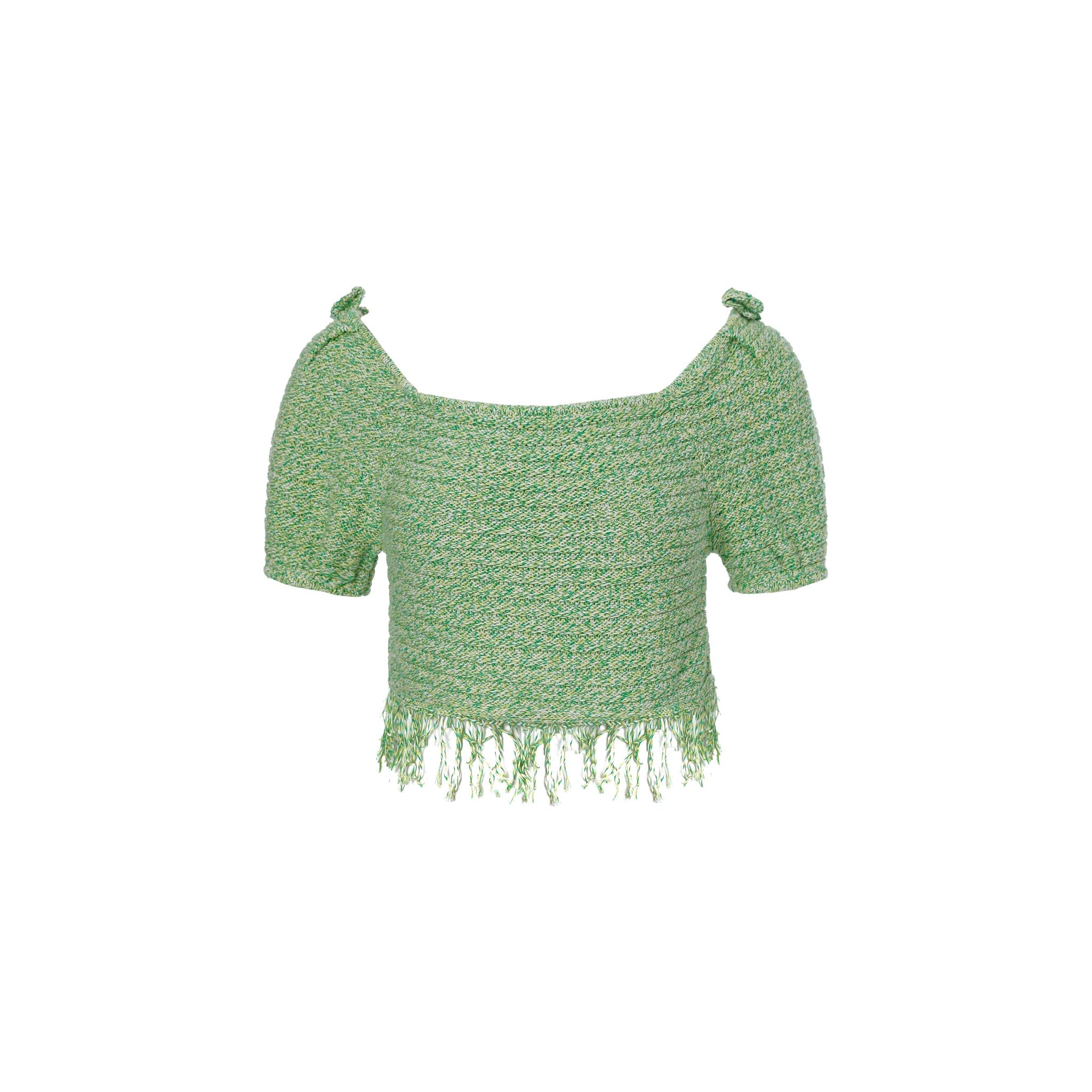 KNIT CLUB 1990™ KAI Green Floral Puff Sleeve Top | MADA IN CHINA