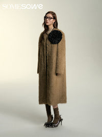 SOMESOWE Khaki Faux Fur Long Coat | MADA IN CHINA