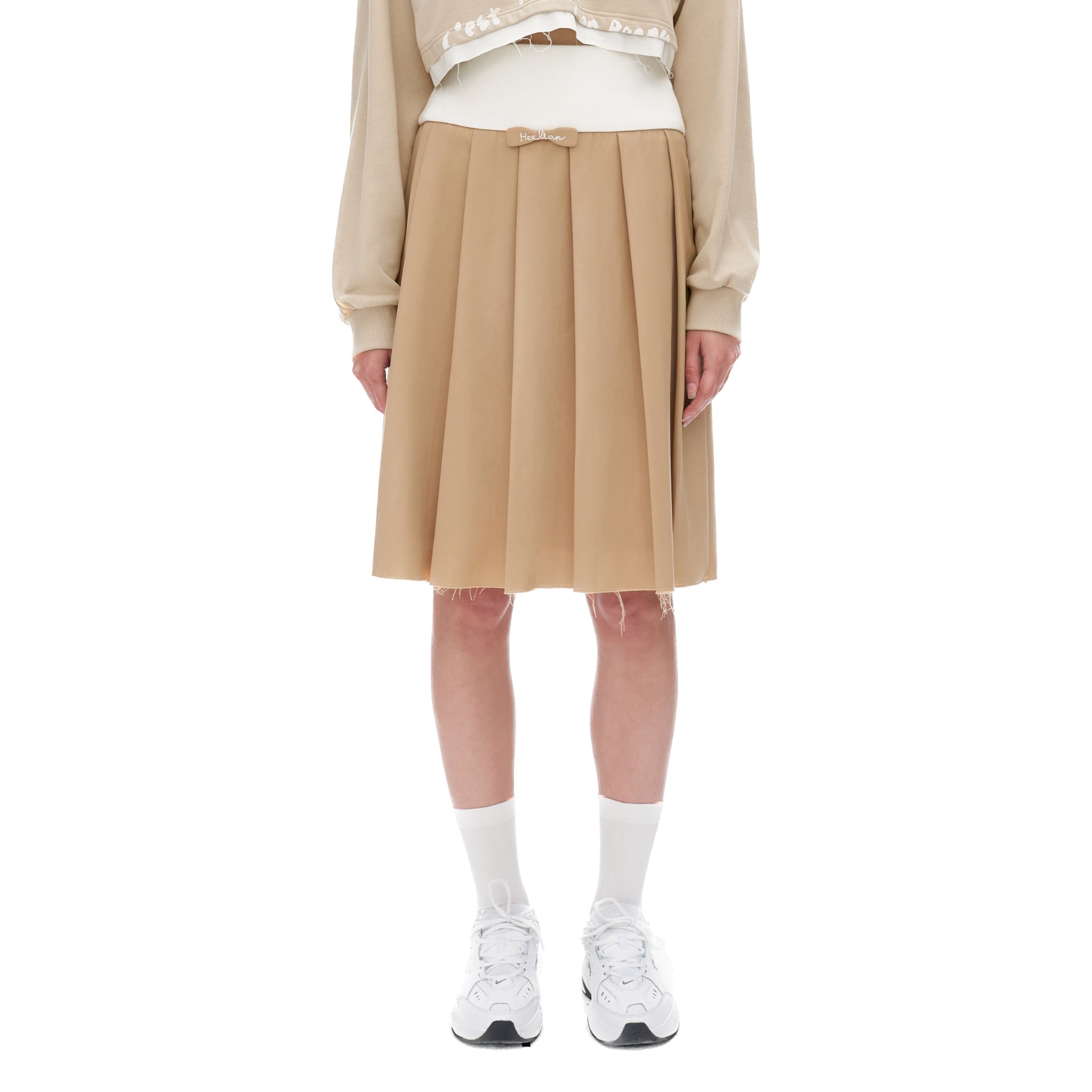 HERLIAN Khaki Mid-length Pleated Skirt | MADA IN CHINA