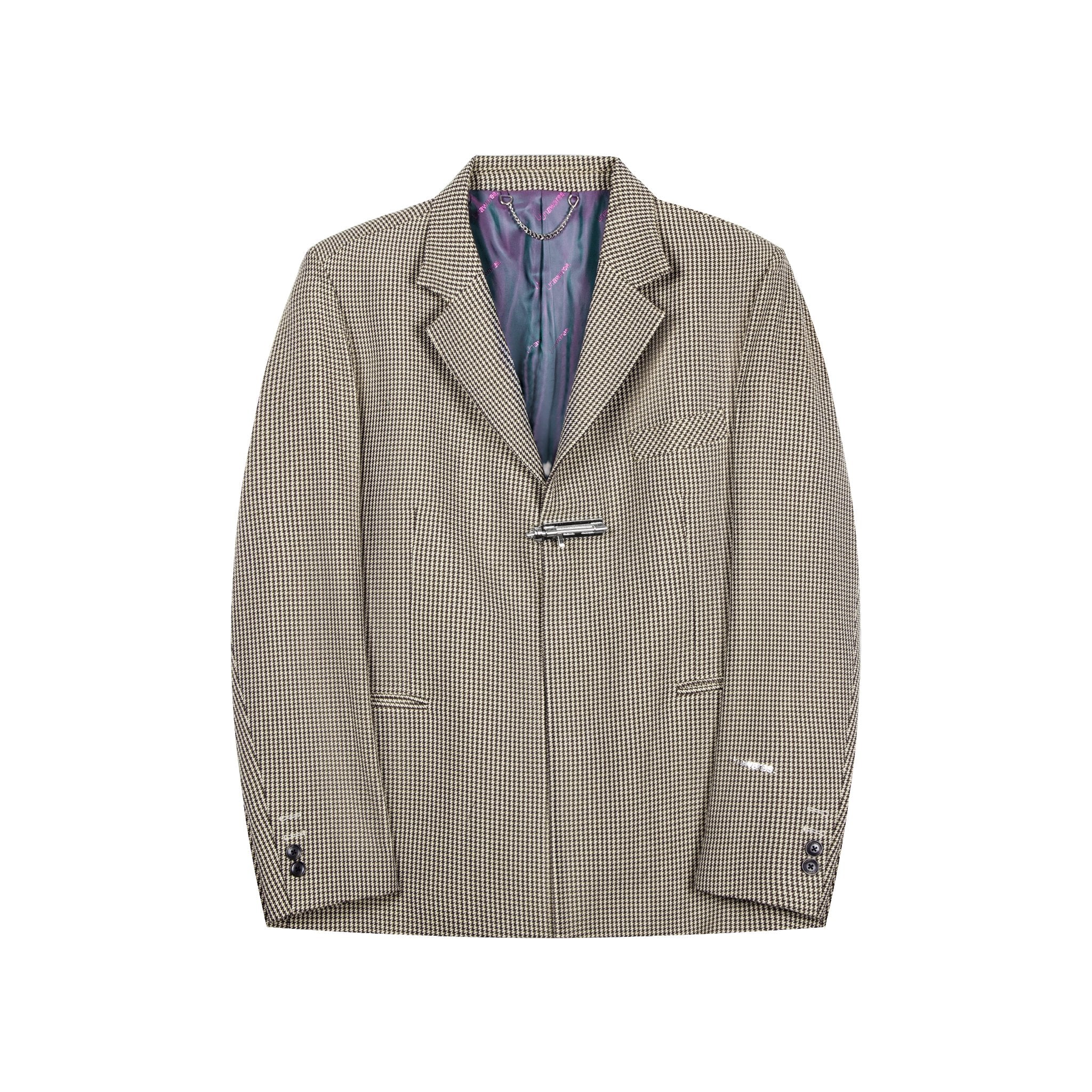 UNAWARES Khaki Single-Breasted Houndstooth Suit with Toggle Fastening | MADA IN CHINA