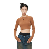 UNAWARES Khaki Slim Fit Logo Embroidery Long Sleeve T-Shirt | MADA IN CHINA