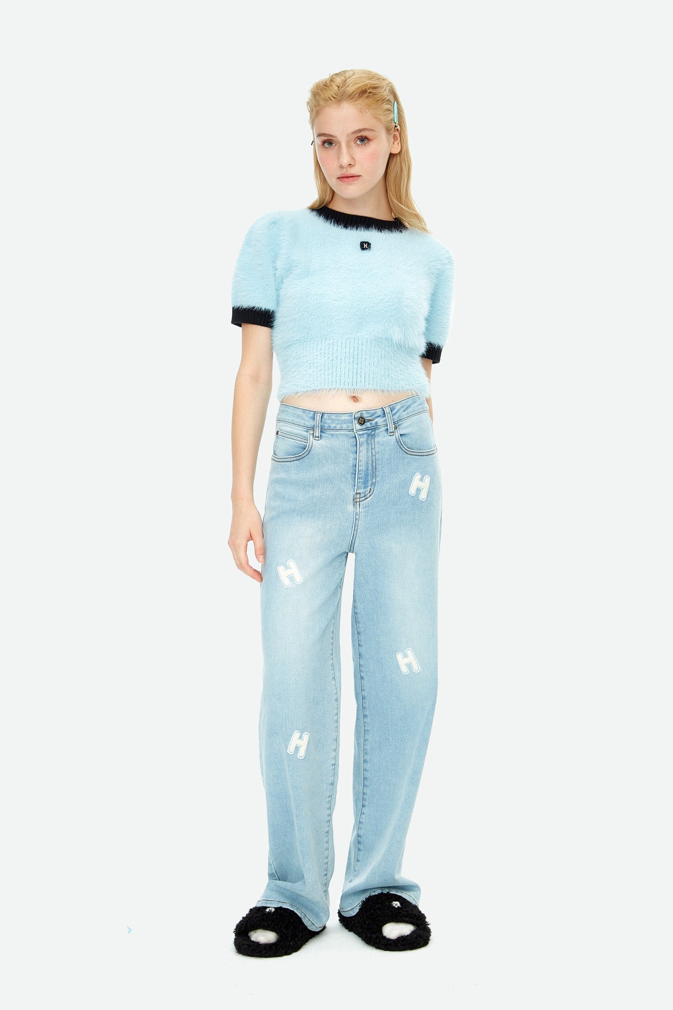 HERLIAN Labeled Logo Wide-Leg Jeans | MADA IN CHINA