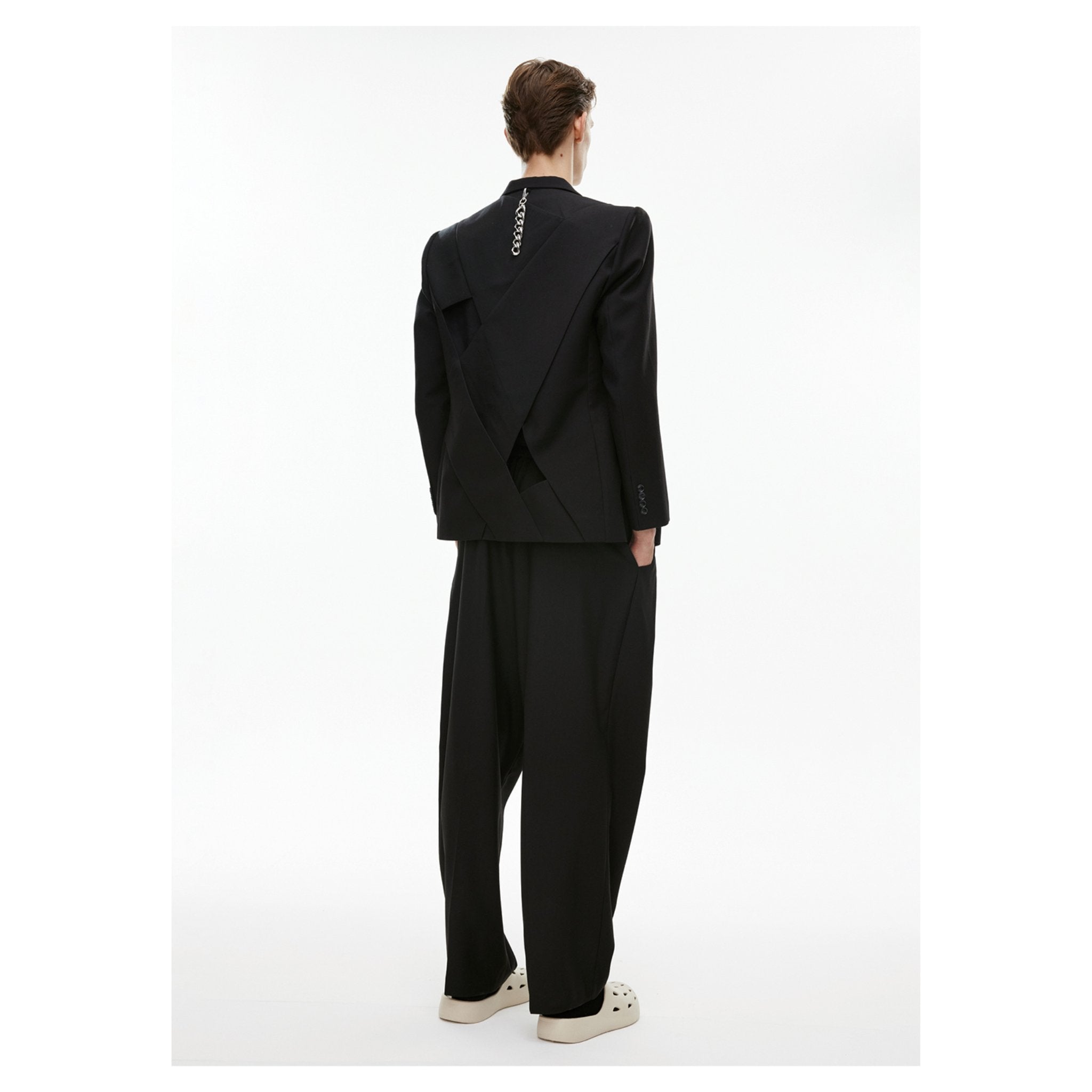 Unawares Laminated Cut Out Custom Adjustable Button Suit Black | MADA IN CHINA