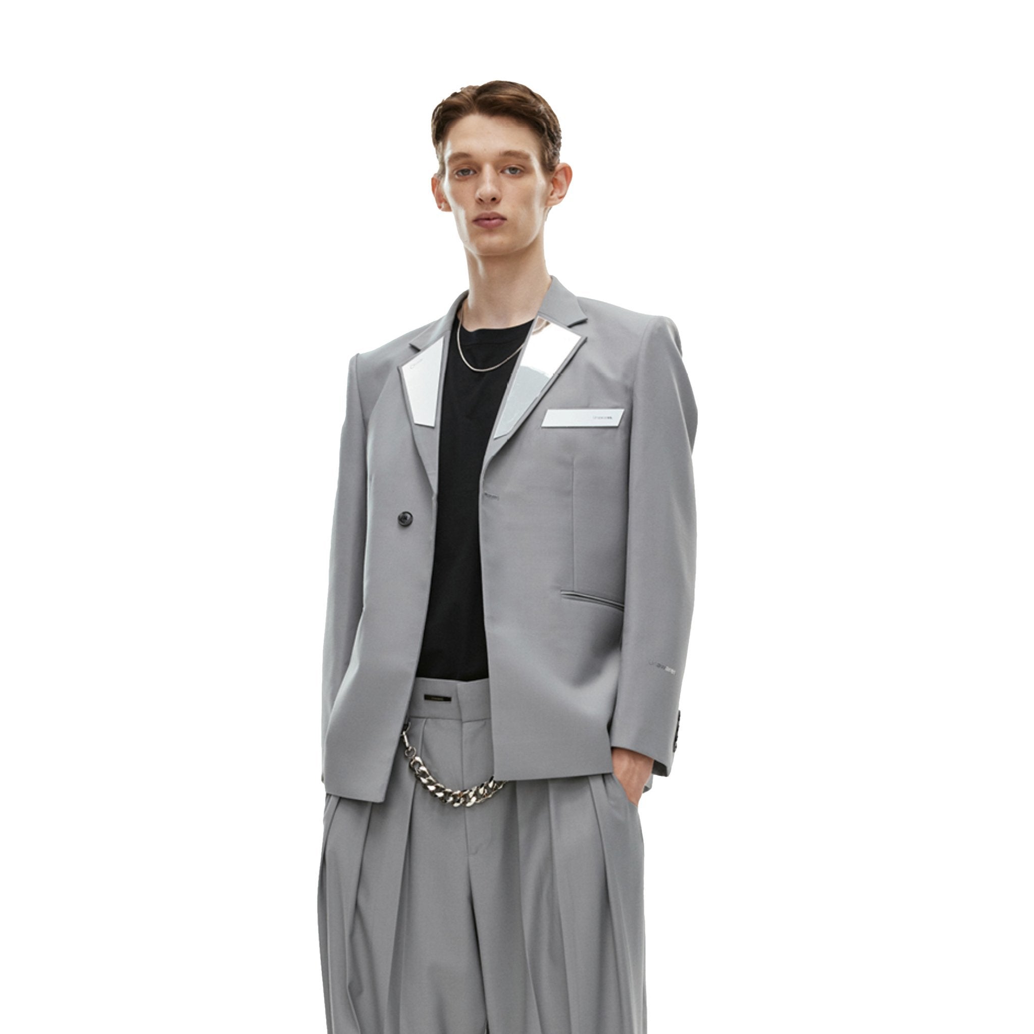 Unawares Laminated Cut Out Custom Adjustable Button Suit Grey | MADA IN CHINA