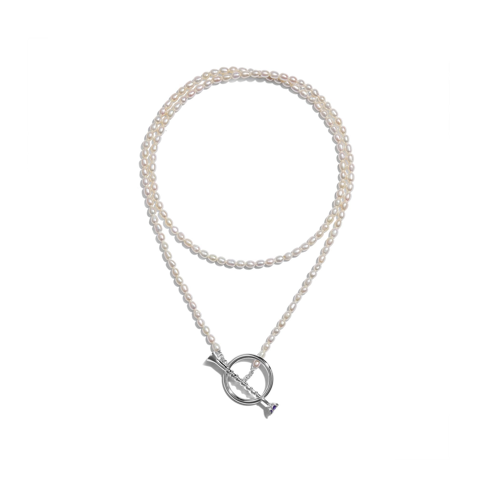 LOST IN ECHO Large OT Chain Pearl Necklace Silver | MADA IN CHINA