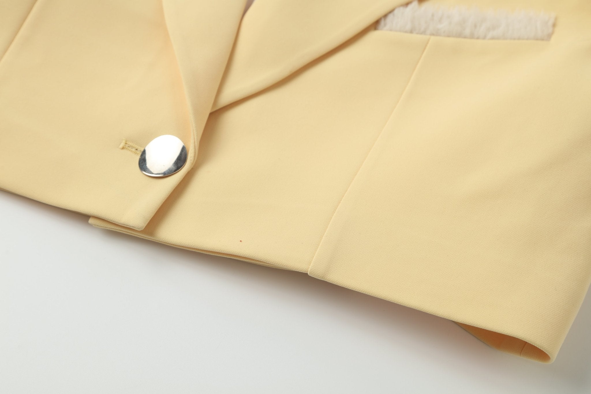 RAY CHU Lemon Yellow Lace Layering Cropped Blazer | MADA IN CHINA