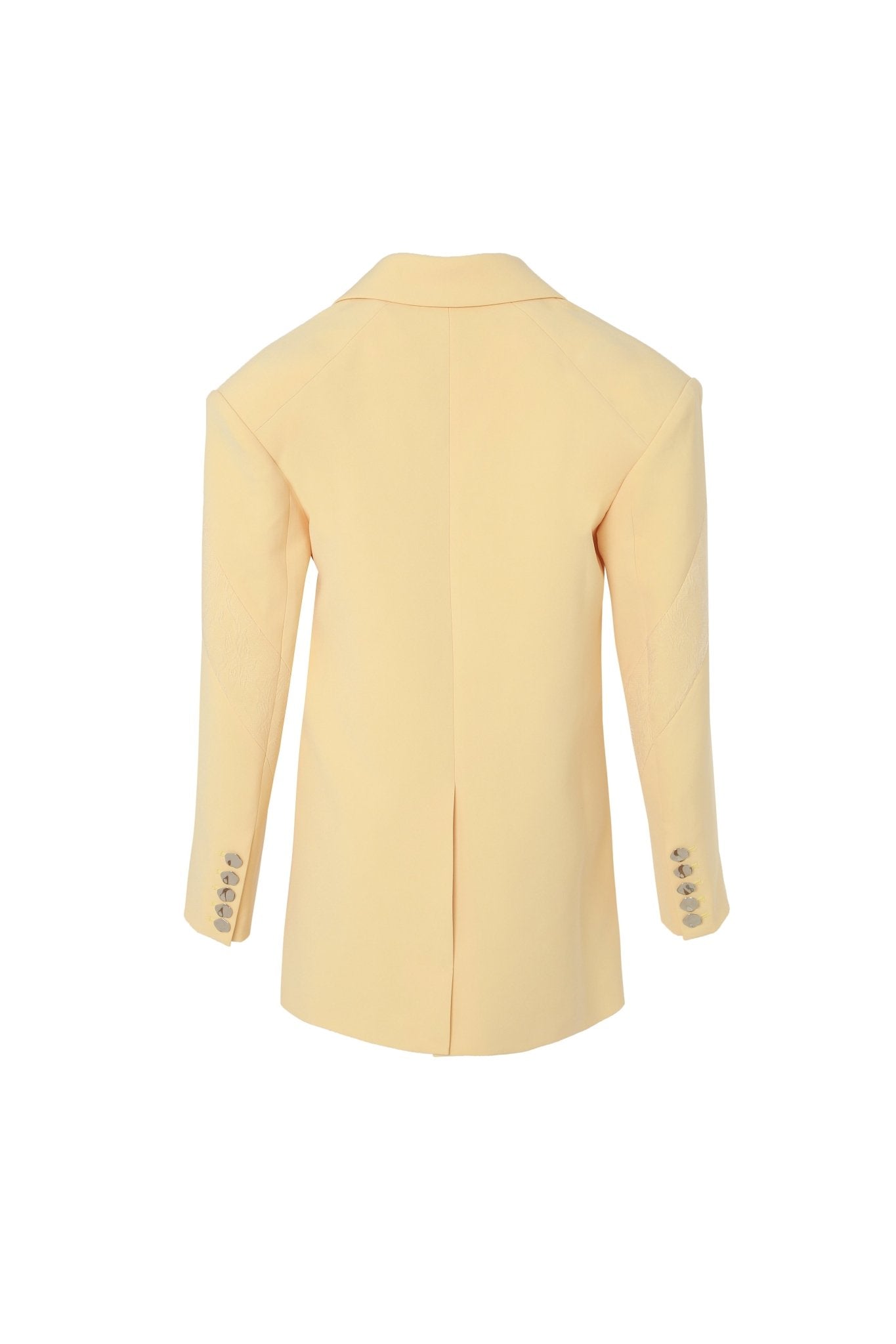 RAY CHU Lemon Yellow Lace Layering Slim Fit Waist Cutout Blazer | MADA IN CHINA