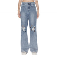 ANDREA MARTIN Light Blue Cookie Decoration Rubbed Jeans | MADA IN CHINA