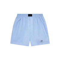 UNAWARES Light Blue Double-U Metal Tag Elastic Waist Striped Shorts | MADA IN CHINA