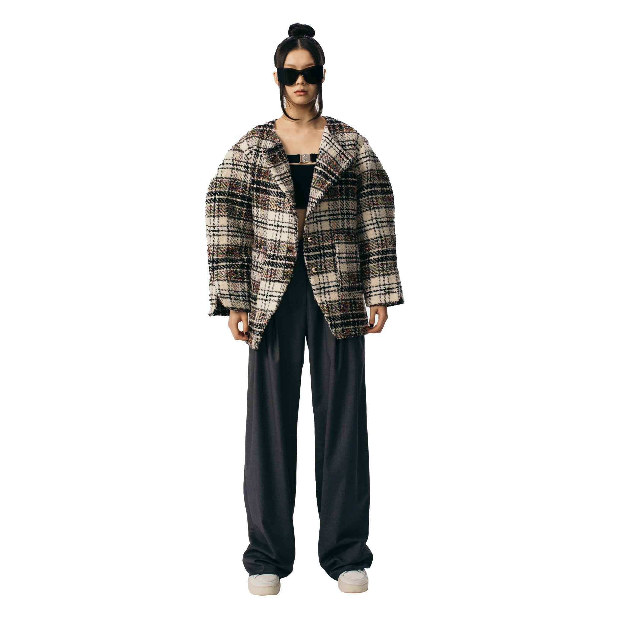 ANN ANDELMAN Light Brown Plaid Oversize Jacket | MADA IN CHINA