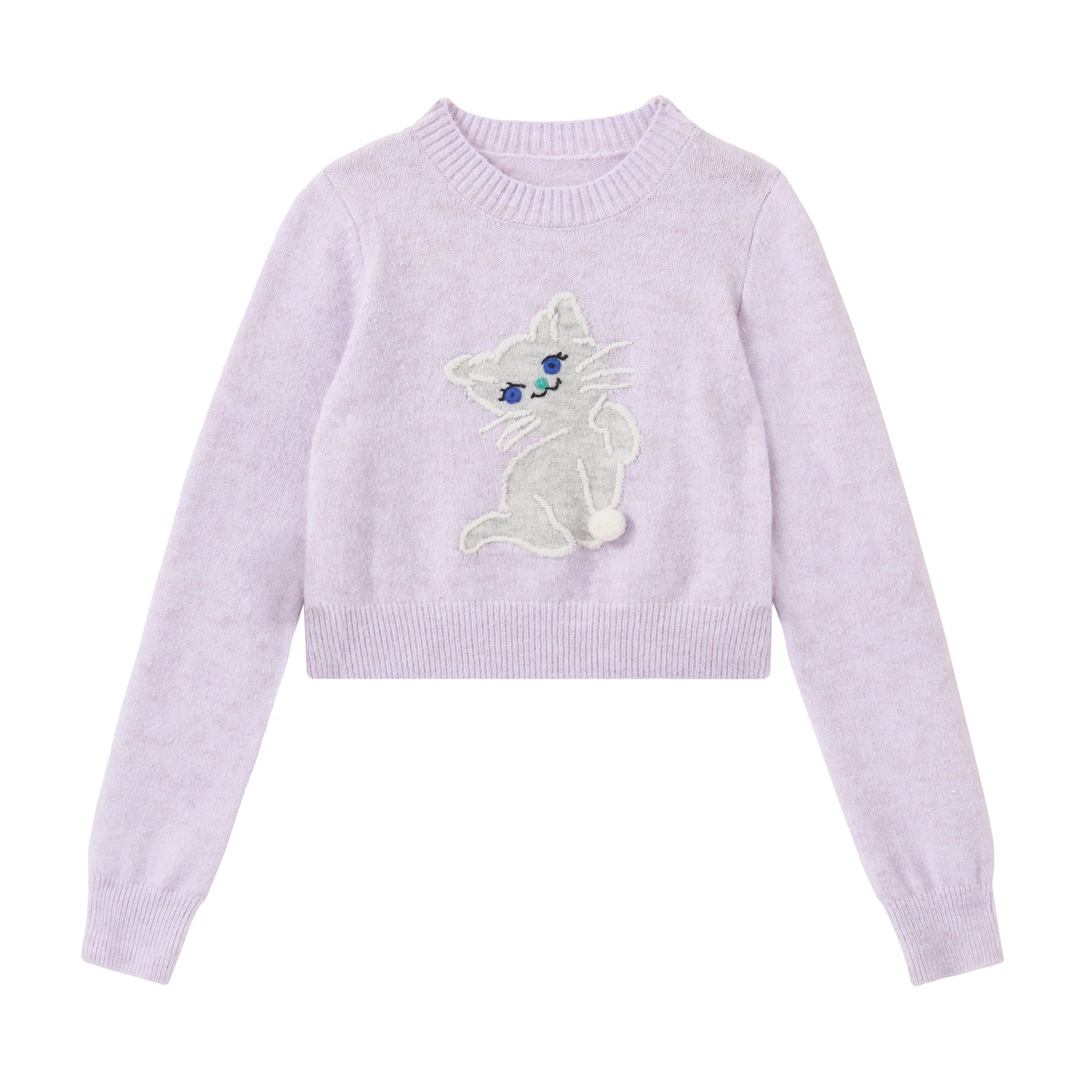SOMESOWE Light Purple Knit Shirt With Kitty Embroidery | MADA IN CHINA