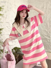 AIMME SPARROW Lightning Logo Rose Striped Dress | MADA IN CHINA