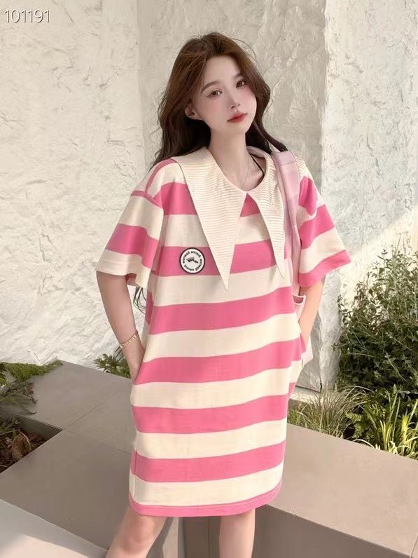 AIMME SPARROW Lightning Logo Rose Striped Dress | MADA IN CHINA