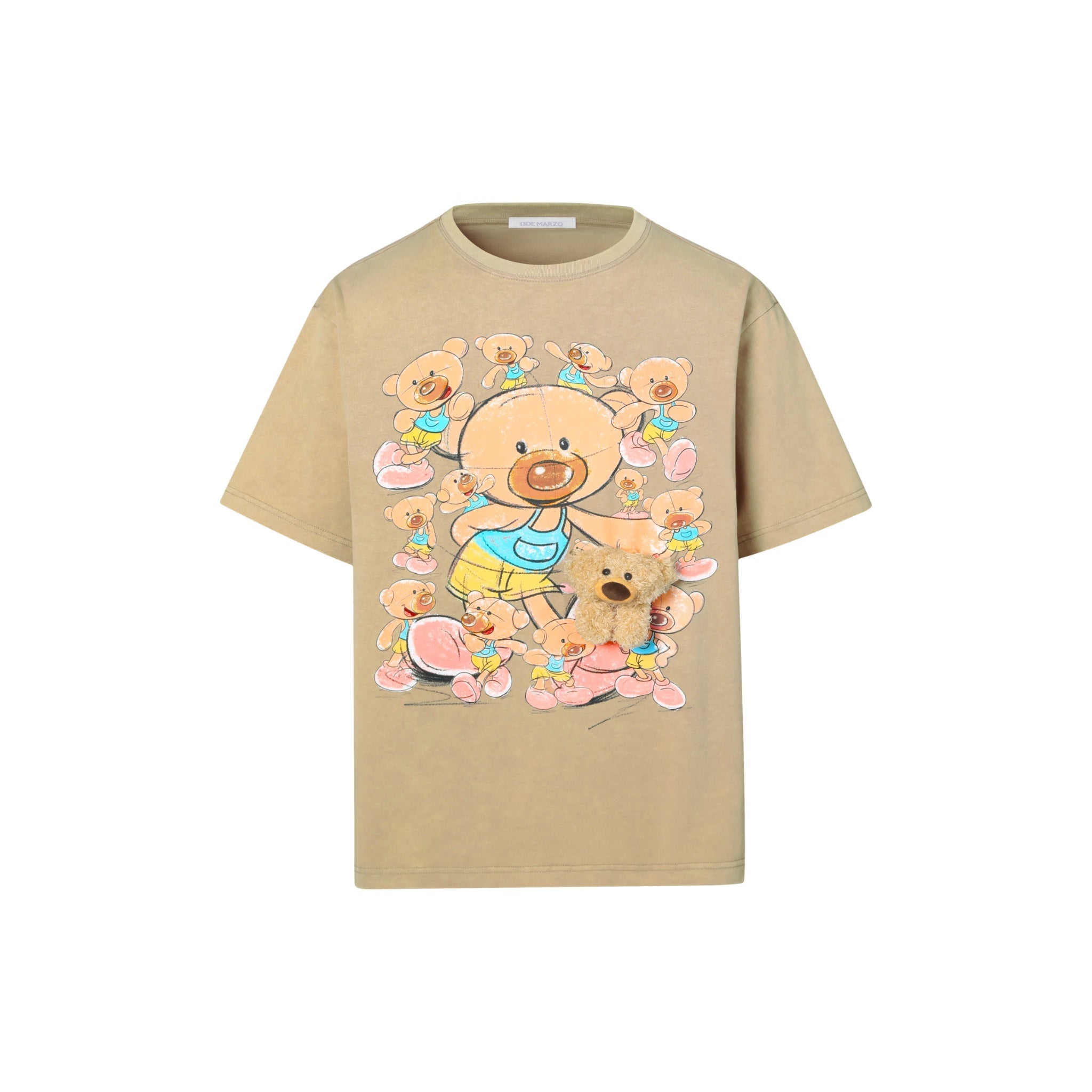 13 DE MARZO Little Bear Collection Washed Illustration T-shirt Apricot | MADA IN CHINA
