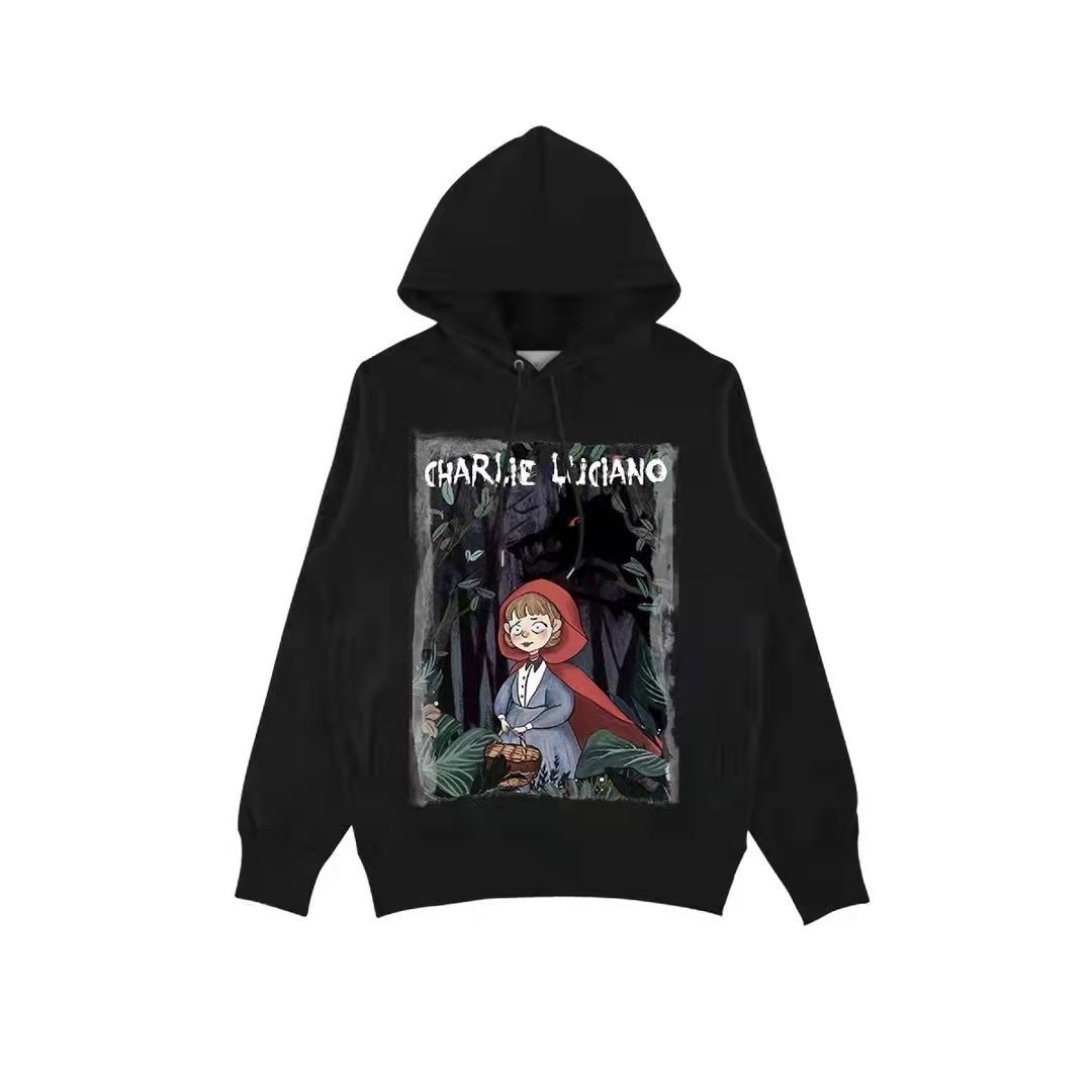CHARLIE LUCIANO Little Red Riding Hood Print Hoodie Black | MADA IN CHINA