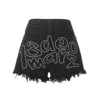 13DE MARZO Logo Broken Denim Shorts Black | MADA IN CHINA