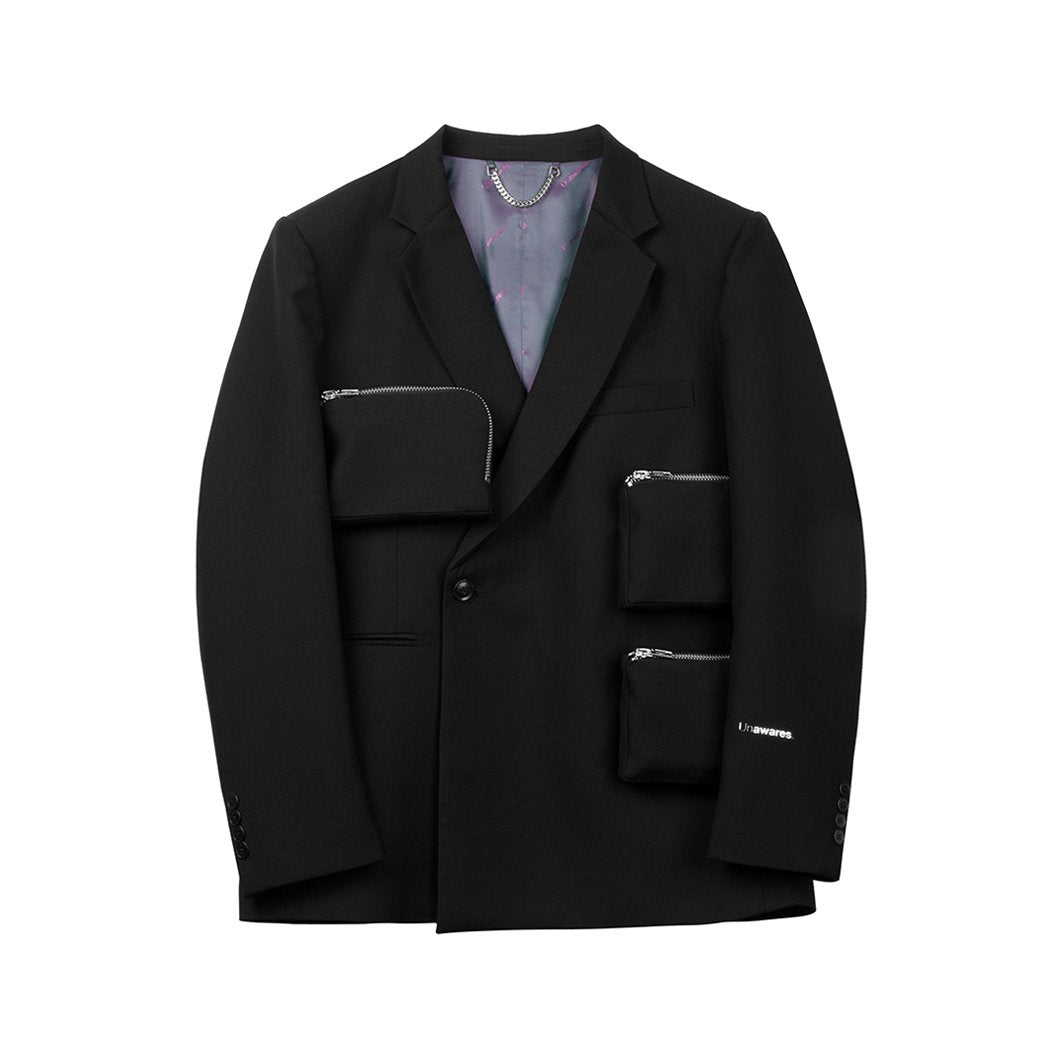 Military Multi-Pocket Double Breasted Suit Black