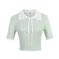 THREE QUARTERS Mint Green White Collar Top | MADA IN CHINA