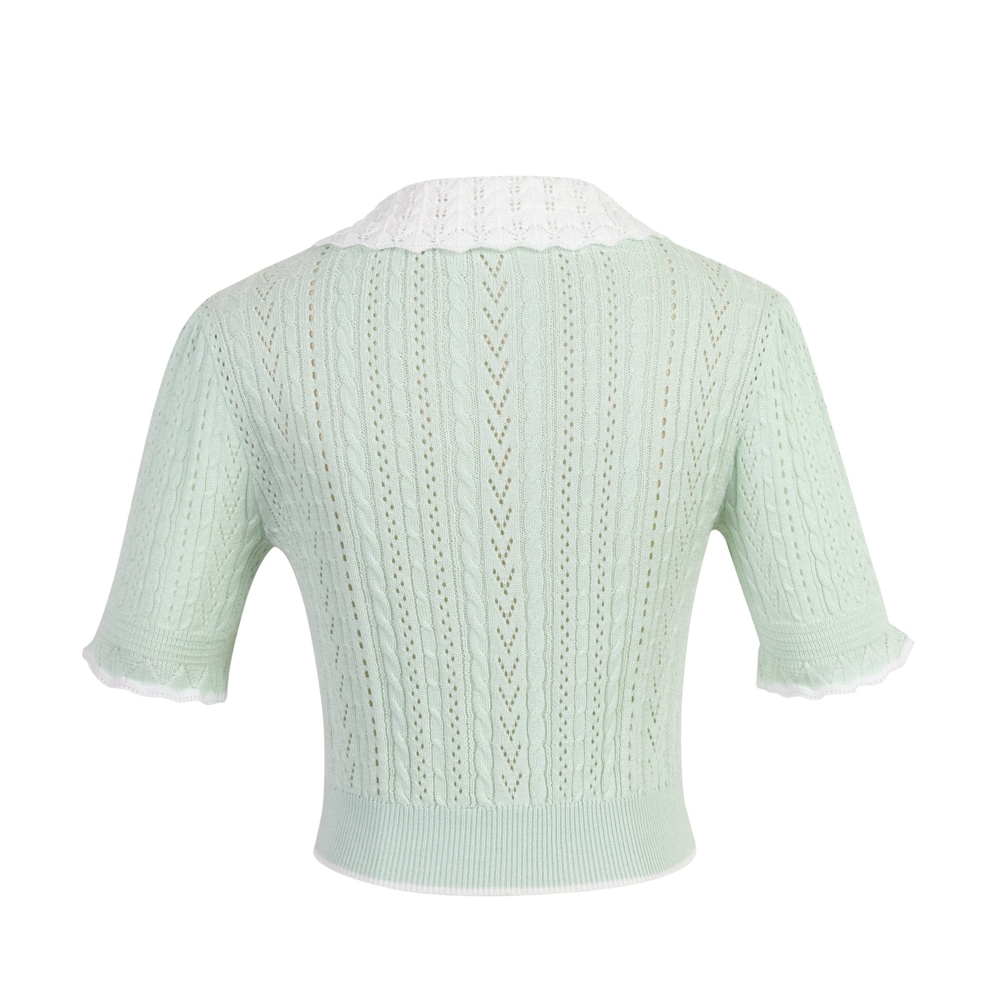 THREE QUARTERS Mint Green White Collar Top | MADA IN CHINA