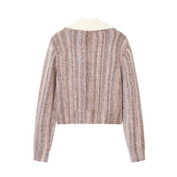 SOMESOWE Mixed Stripe Lapel Sweater Brown | MADA IN CHINA