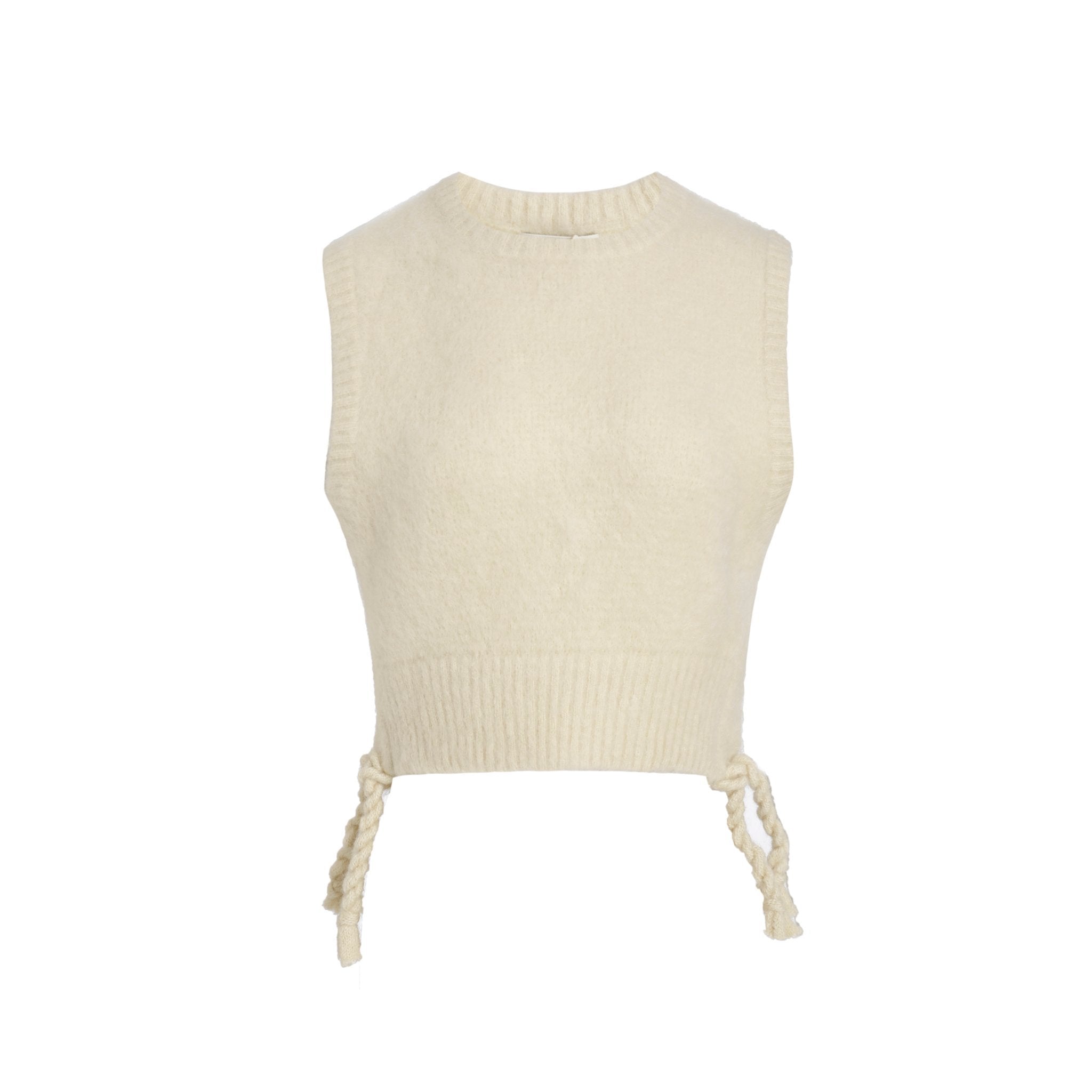 BVM TEAMS Mohair Drawstring Fringed Vest Beige | MADA IN CHINA