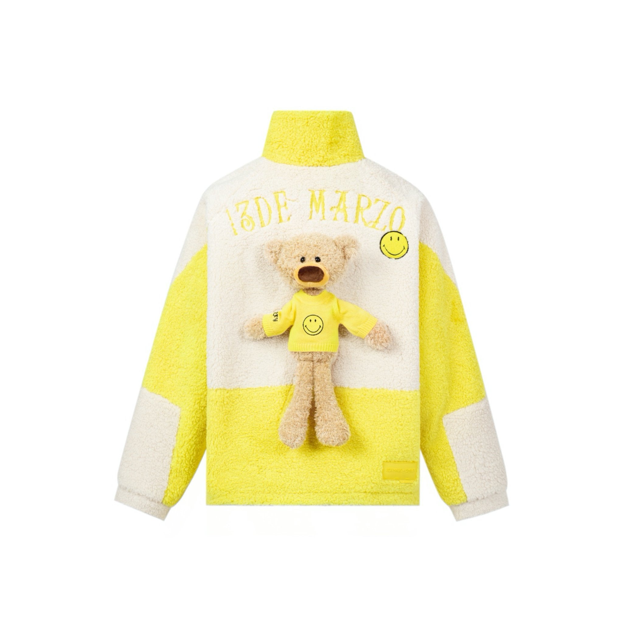 13DE MARZO x Smiley Multicolor Splicing Lamb Wool Coat Yellow | MADA IN CHINA