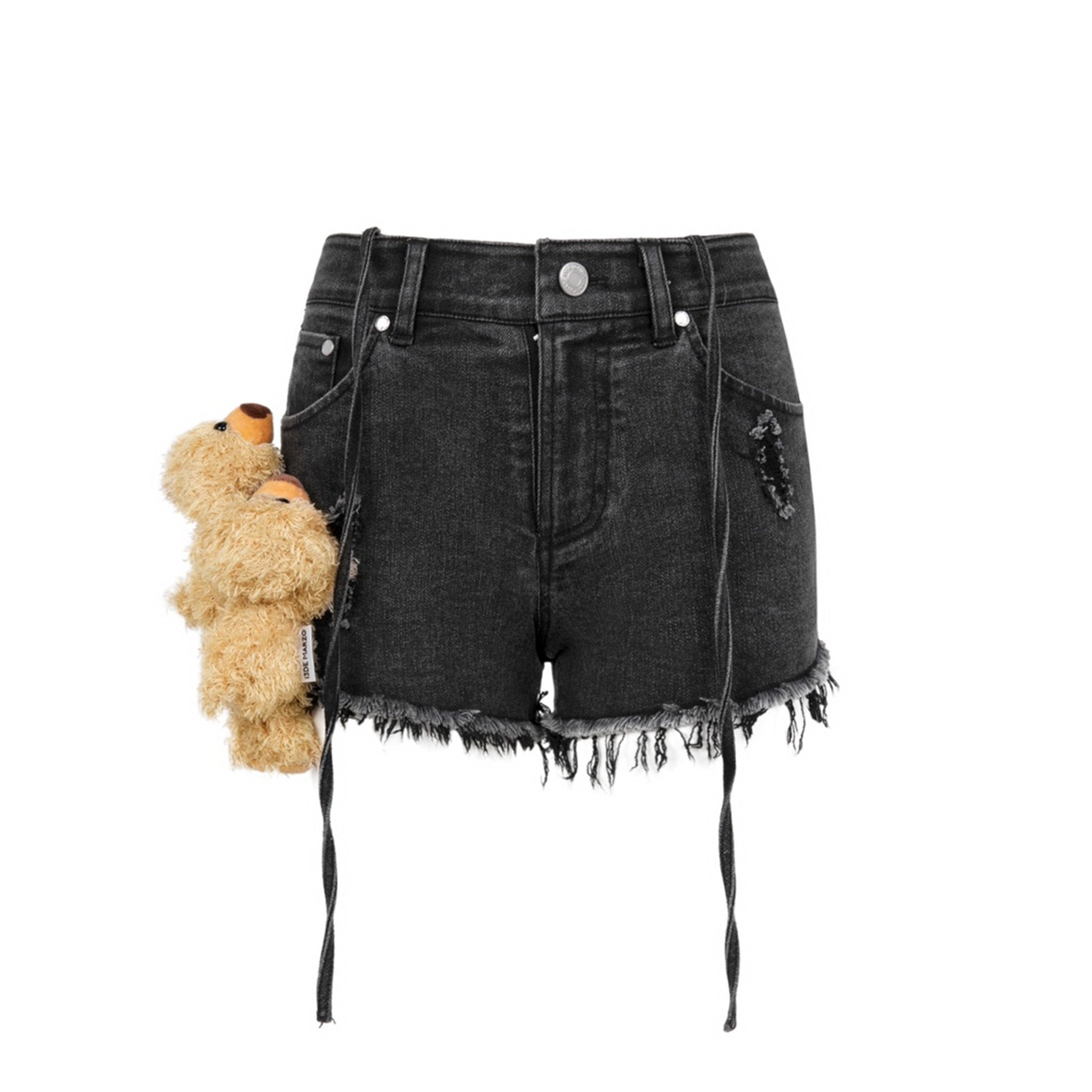 13DE MARZO Multiple Bear Logo Denim Shorts Black | MADA IN CHINA