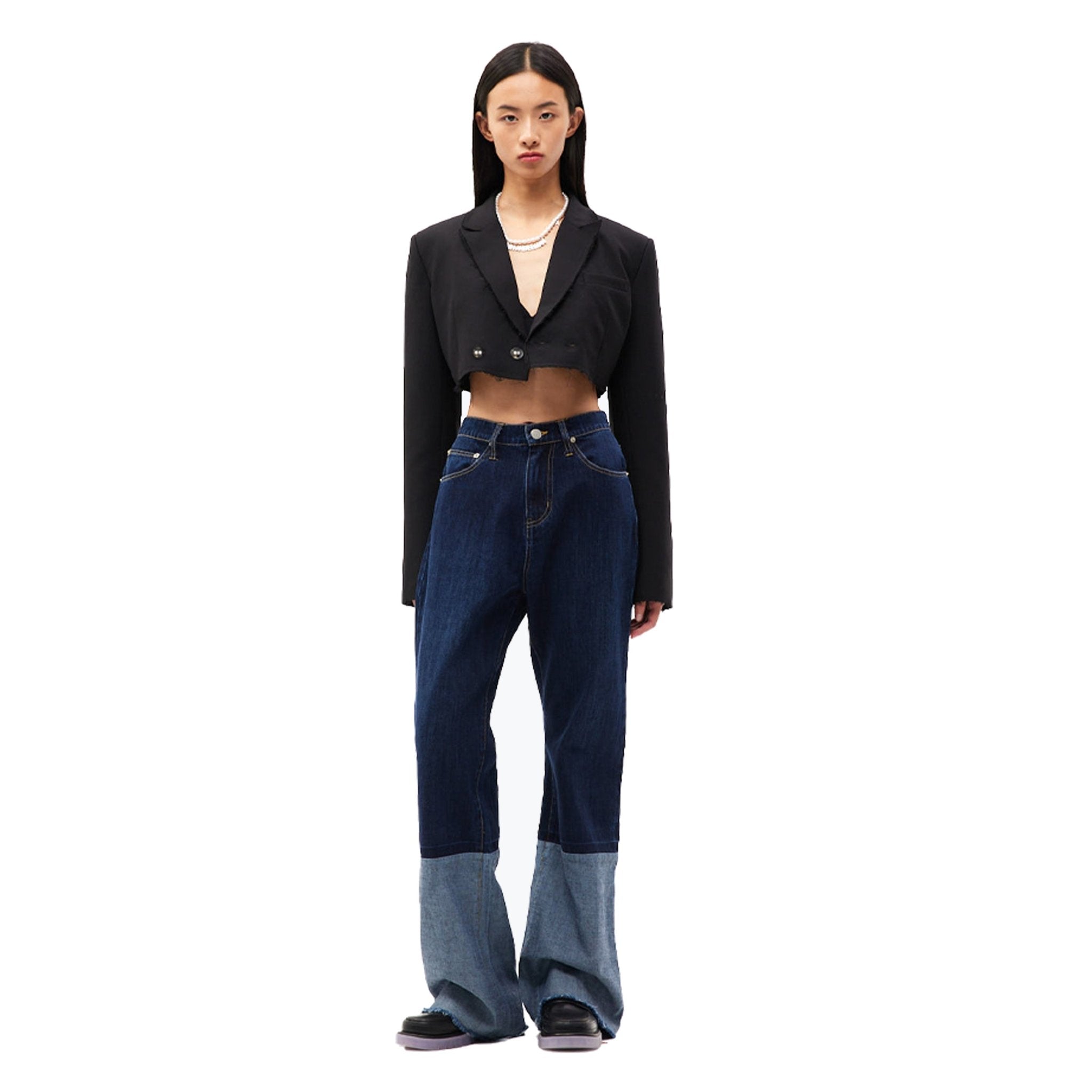 ANN ANDELMAN Navy Blue Panelled Jeans | MADA IN CHINA