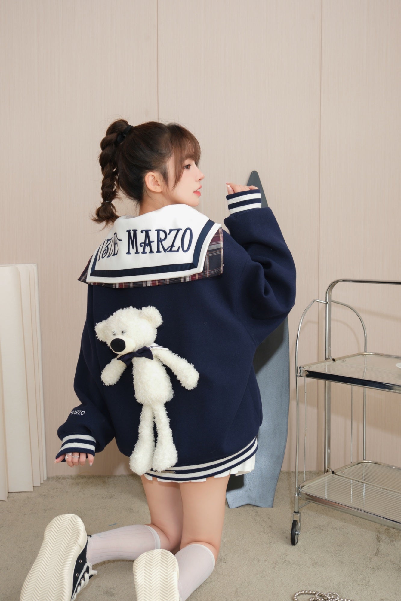 13DE MARZO Navy Sailor Collar Baseball Jacket | MADA IN CHINA