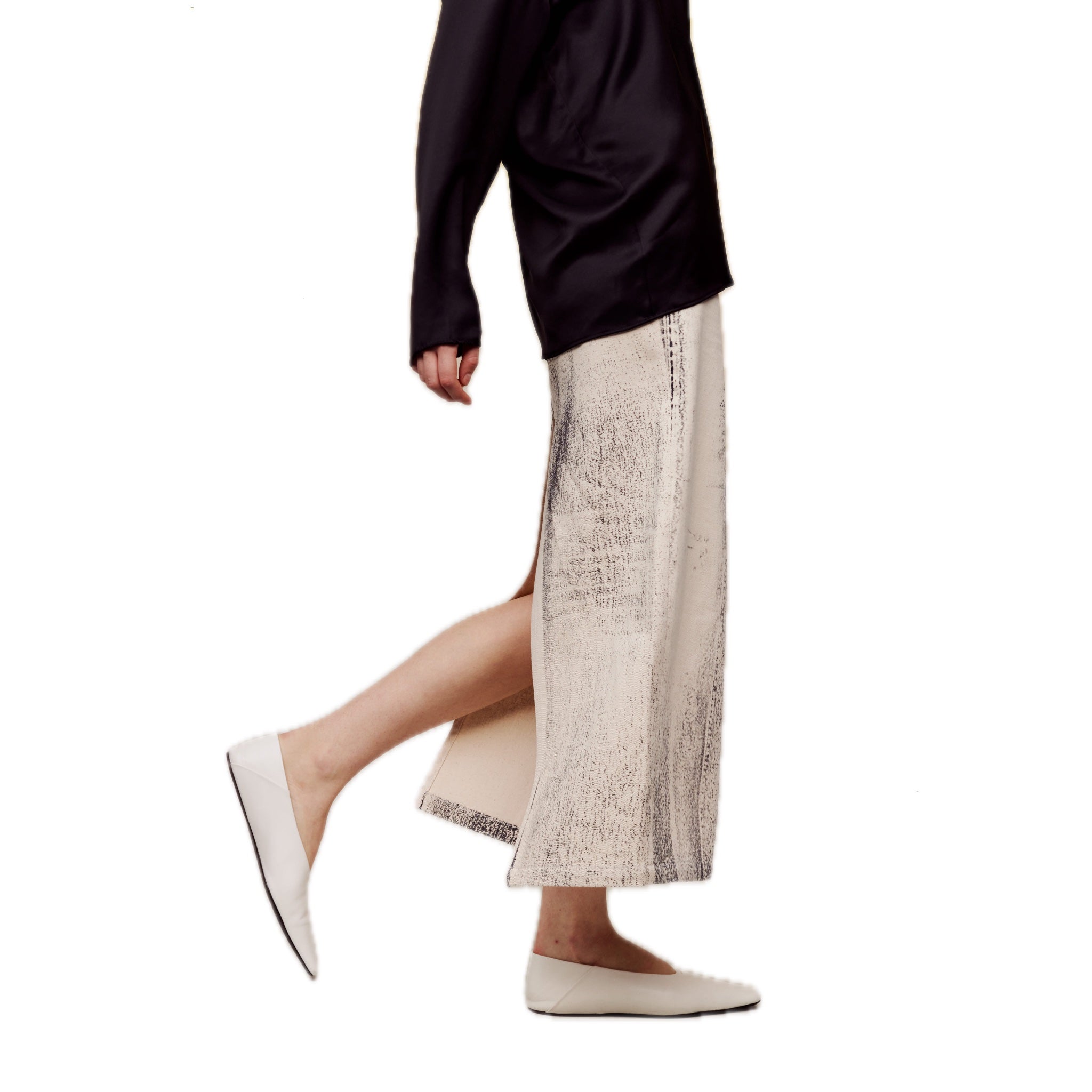 ilEWUOY Off-set Printed Denim Long Skirt | MADA IN CHINA