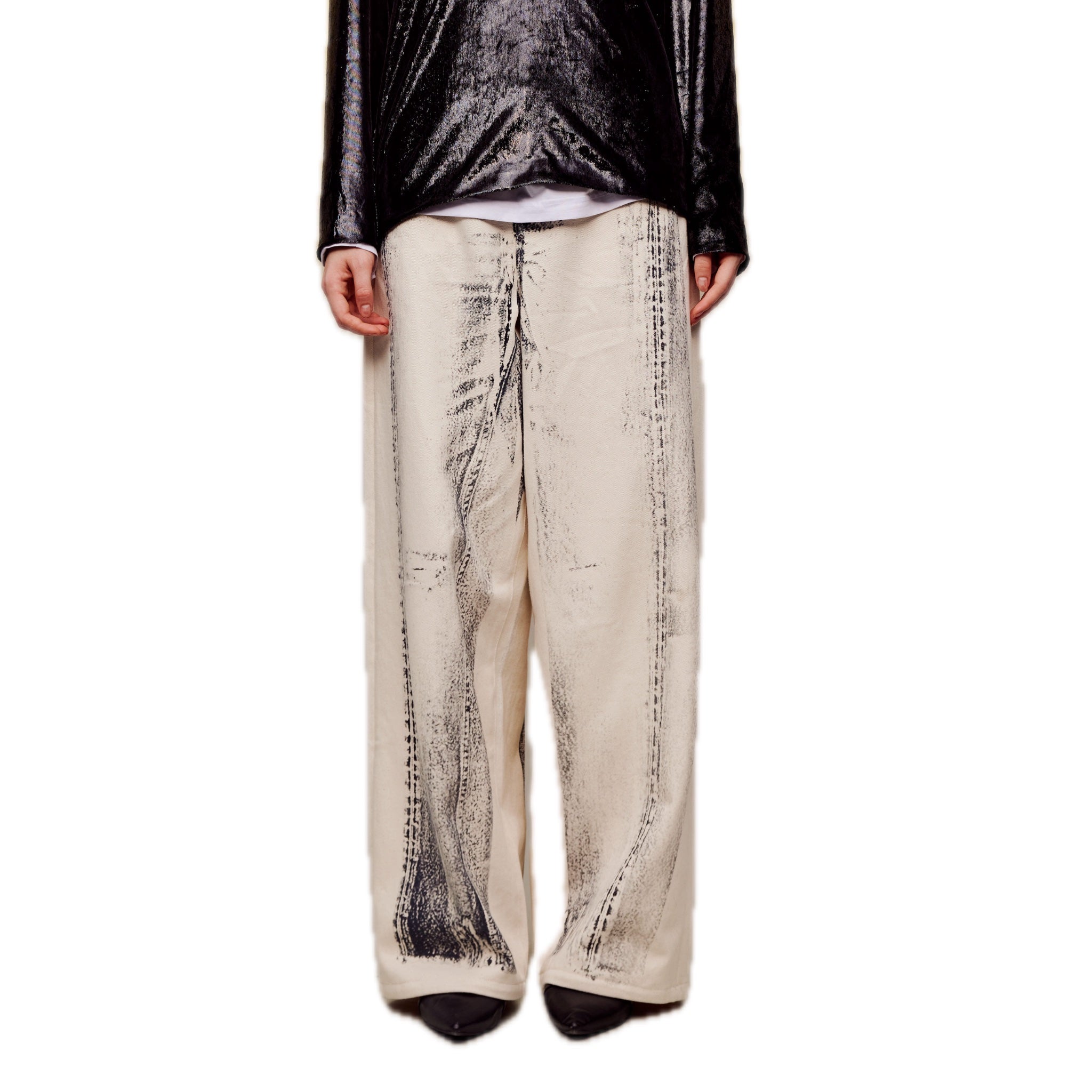 ilEWUOY Off-set Printed Denim Wide-leg Pants | MADA IN CHINA
