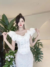 AIMME SPARROW Off-Shoulder White Cropped Top | MADA IN CHINA
