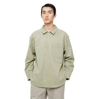 UNAWARES Olive Green Collar Asymmetric Patch Pocket Long Sleeve Polo | MADA IN CHINA