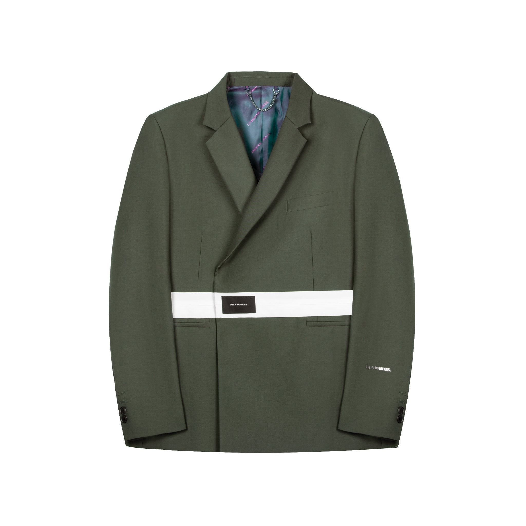 UNAWARES Olive Green Color-Block Double-Breasted Suit | MADA IN CHINA