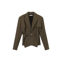 CALVIN LUO Olive Green Cross Lapel Trench Blazer Jacket | MADA IN CHINA