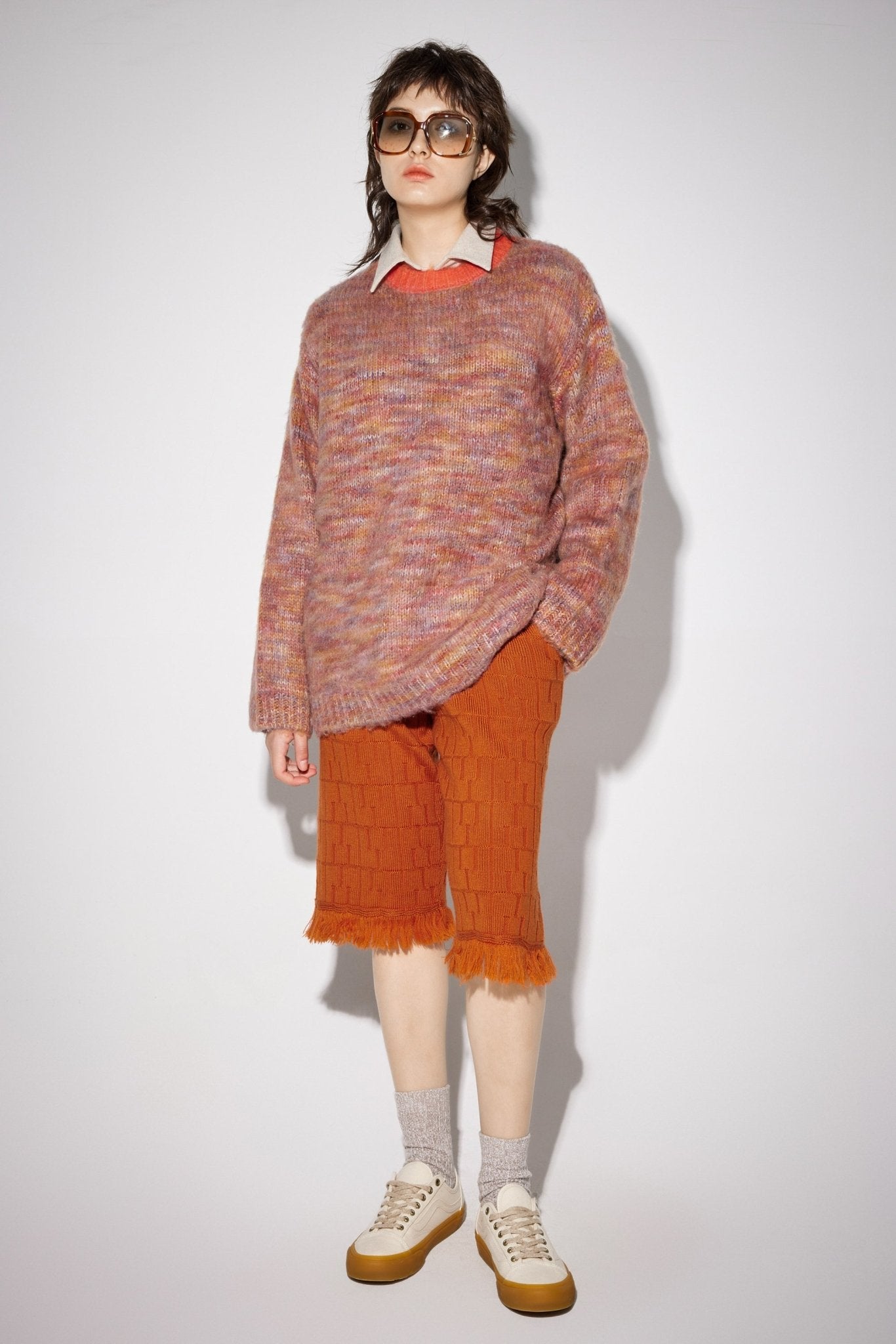 MEDIUM WELL Orange Collared Colorblock Sweater | MADA IN CHINA