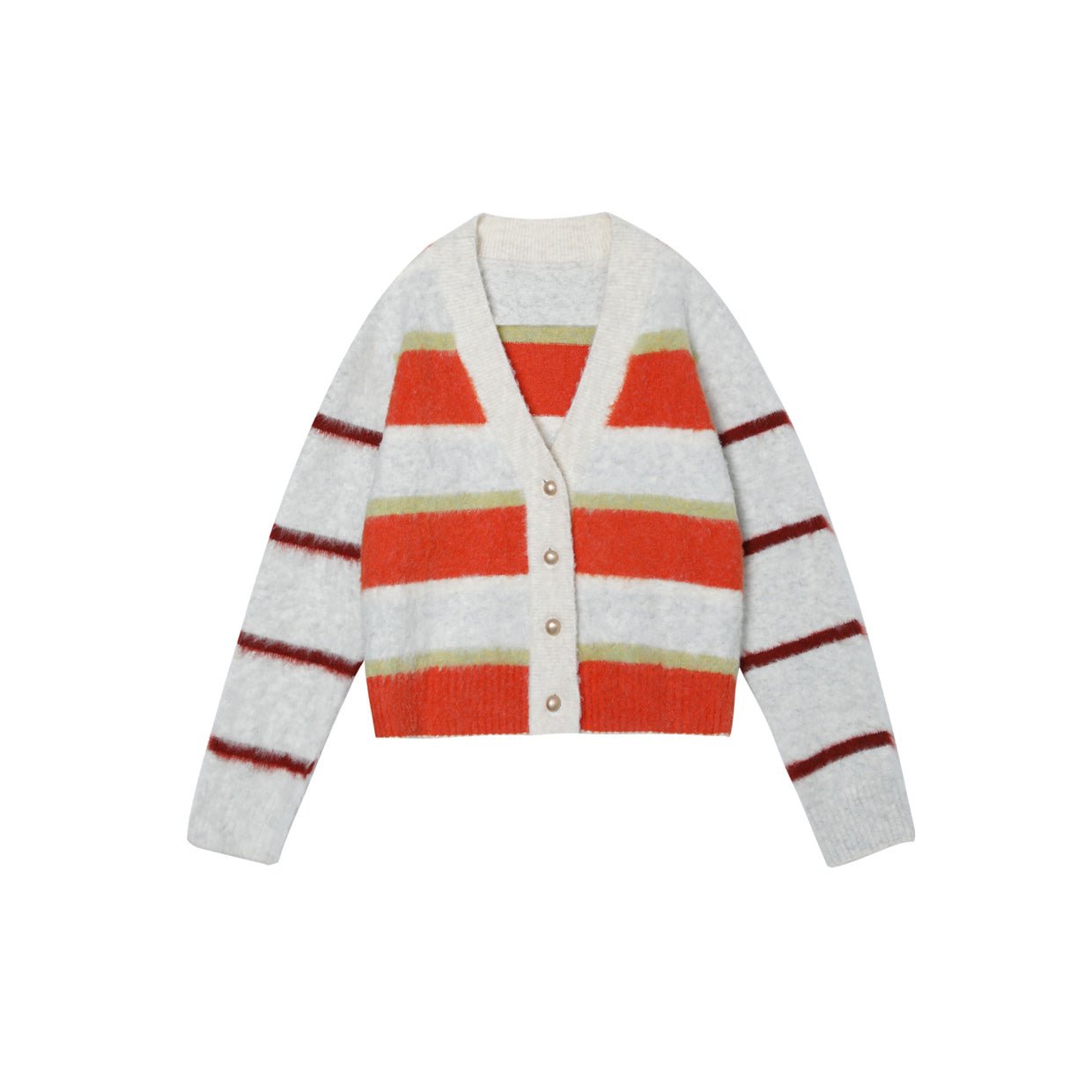 MEDIUM WELL Orange Gray Brushed Striped Sweater Cardigan | MADA IN CHINA