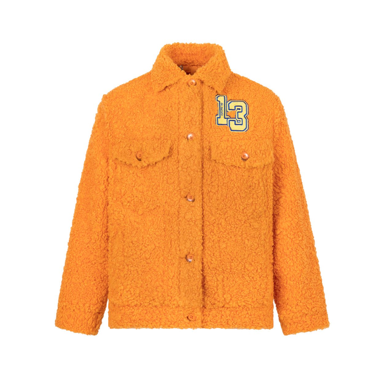 13 DE MARZO Orange Vintage Faux Lambswool Clash Coat | MADA IN CHINA