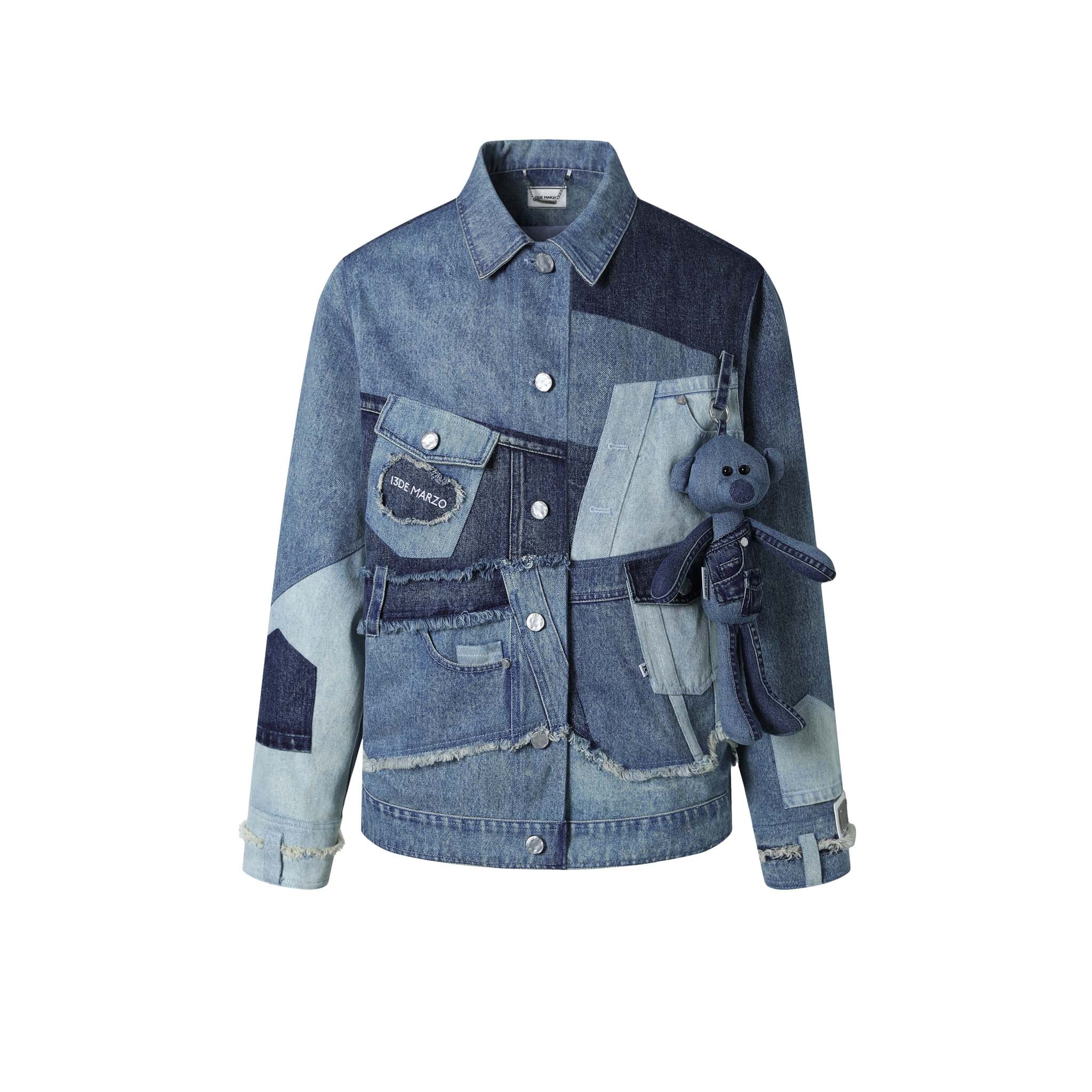 13 DE MARZO Patchwork Denim Jacket Washed Blue | MADA IN CHINA