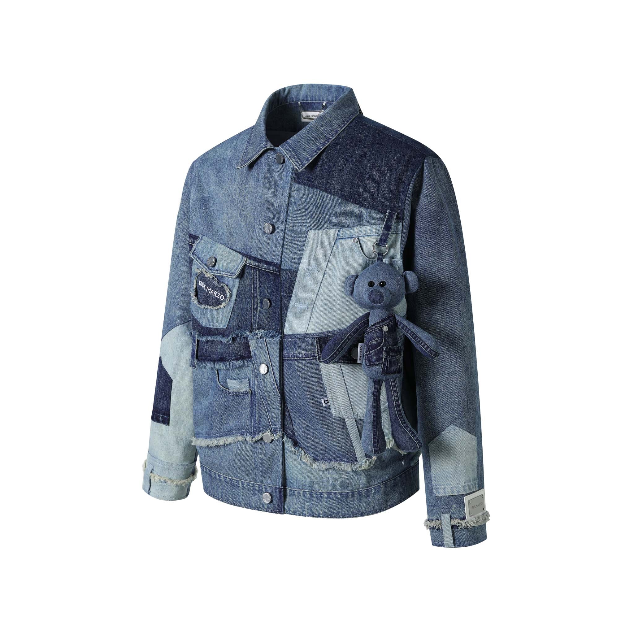 13 DE MARZO Patchwork Denim Jacket Washed Blue | MADA IN CHINA