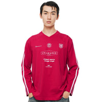 UNAWARES Peach Red Retro Print V-Neck T-shirt | MADA IN CHINA