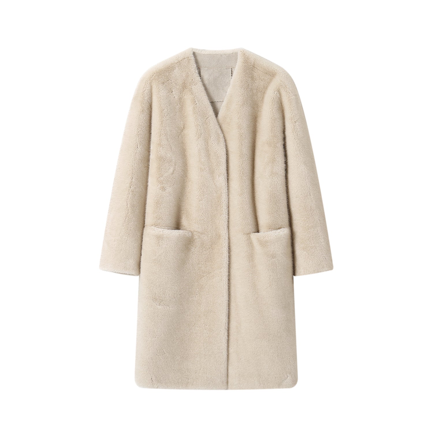 SOMESOWE Pearl Faux Fur Long Coat | MADA IN CHINA